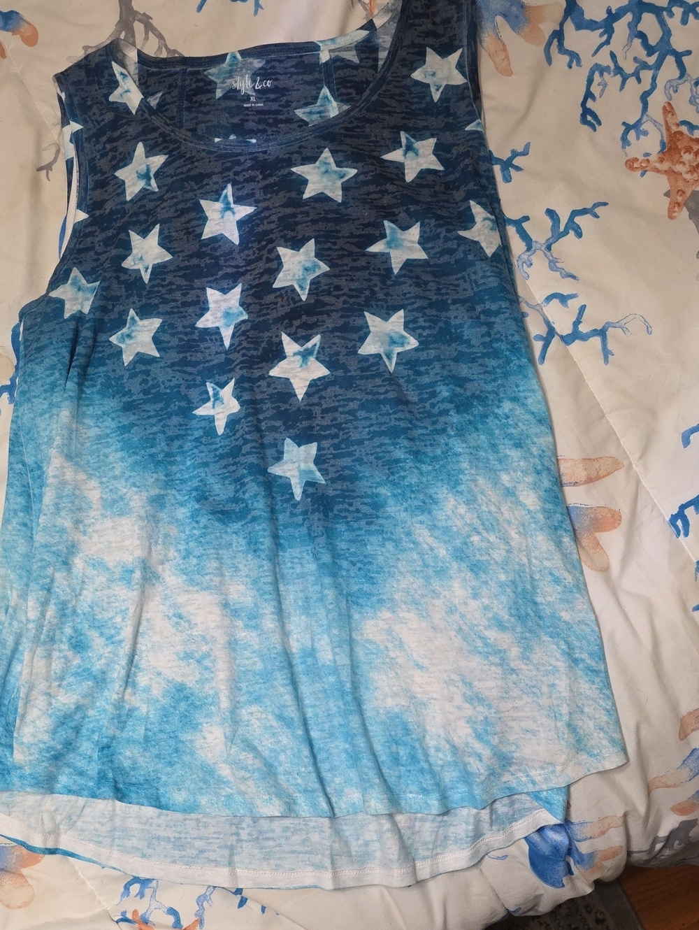 Style & Co. Blue Ombre Star Print Tank Top